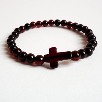 Dark Red Amber Cross Bracelet