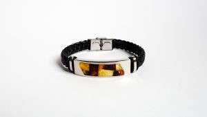 braided bracelet “watch clasp” with Baltic amber mosaic