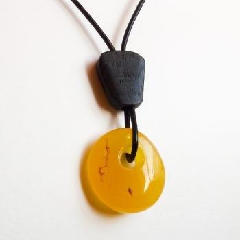 Amber And Wood Necklace With Leather String