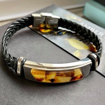 Leather Bracelet With Amber Mosaic