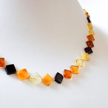 Square Beads Multi-Color Amber Necklace