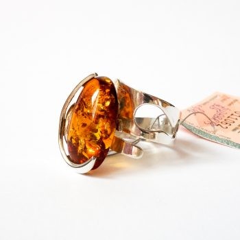Resizable Baltic Amber And Silver Ring
