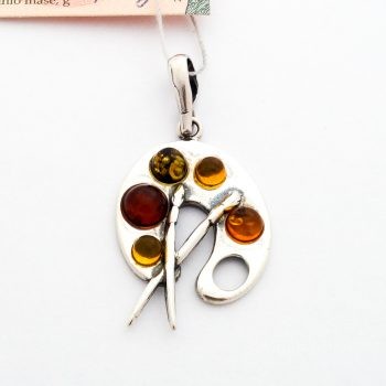 Baltic Amber And Silver Palette Pendant