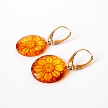 Baltic Amber And Silver Round Earrings