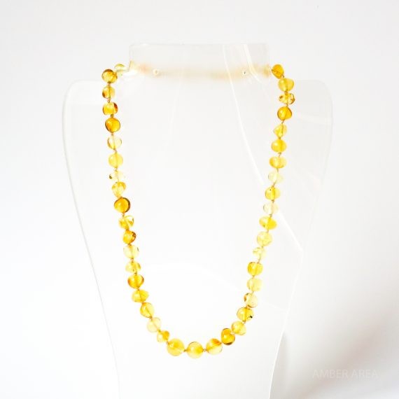 Yellow Polished Amber Necklace For Kids