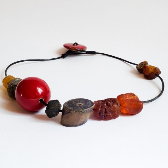 Unique Design Sea Oak Baltic Amber Necklace With Leather String