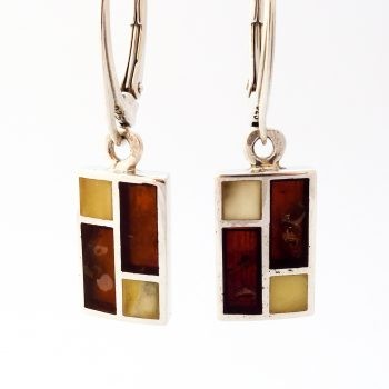 Rectangular Baltic Amber And Silver Earrings