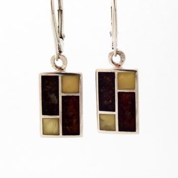 Rectangular Baltic Amber And Silver Earrings