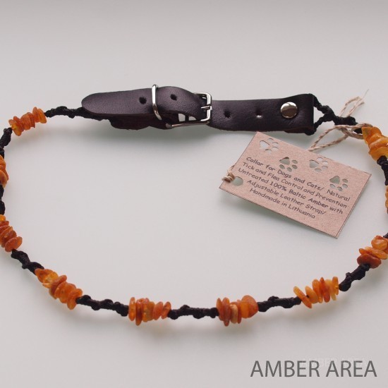 Baltic Amber Pet Necklace With Adjustable Leather Strap
